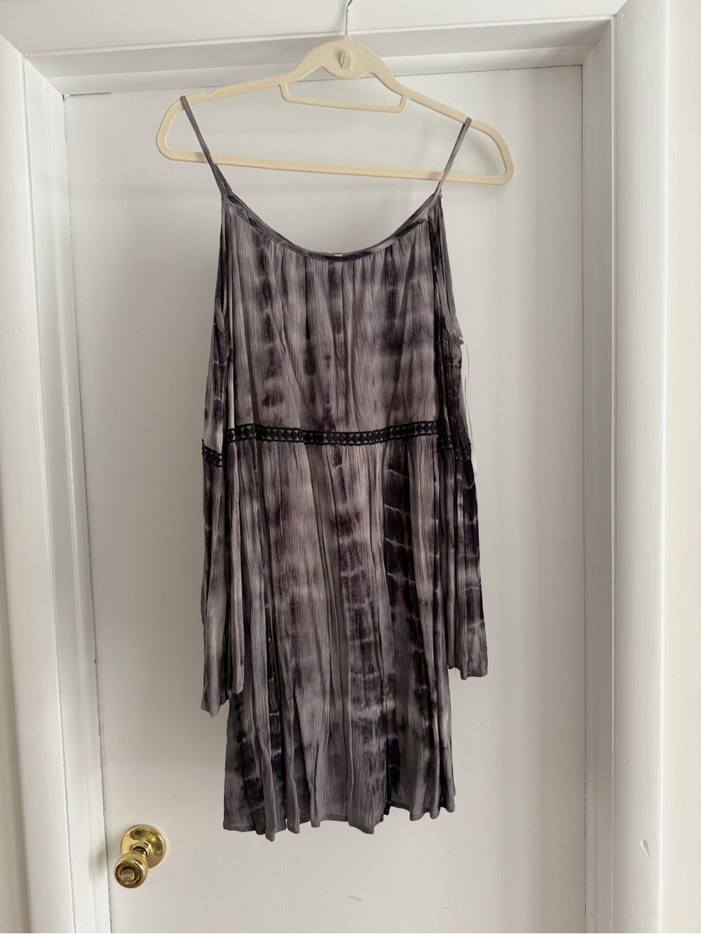 Grey Tie-Dye Spaghetti Strap Cold Shoulder Mini Dress